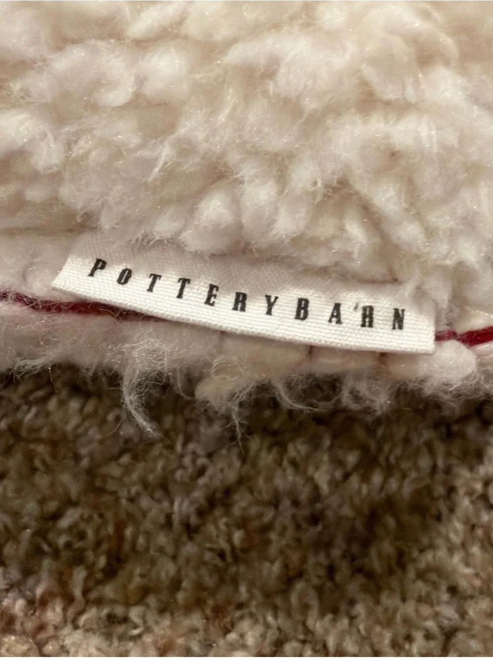 New Pottery Barn Xmas Heart Pillow Sherpa Fleece Embroidered Holly Holiday